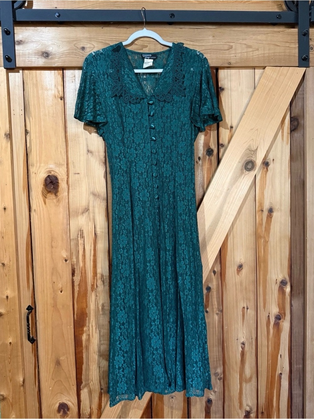 Vintage Dawn Joy Green Lace Button-Front Dress